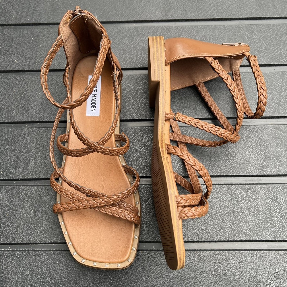 Steve Madden Sandals Women's Brown Tessi Flat Ankle Straps TESI01S1 Size 7.5 NEW